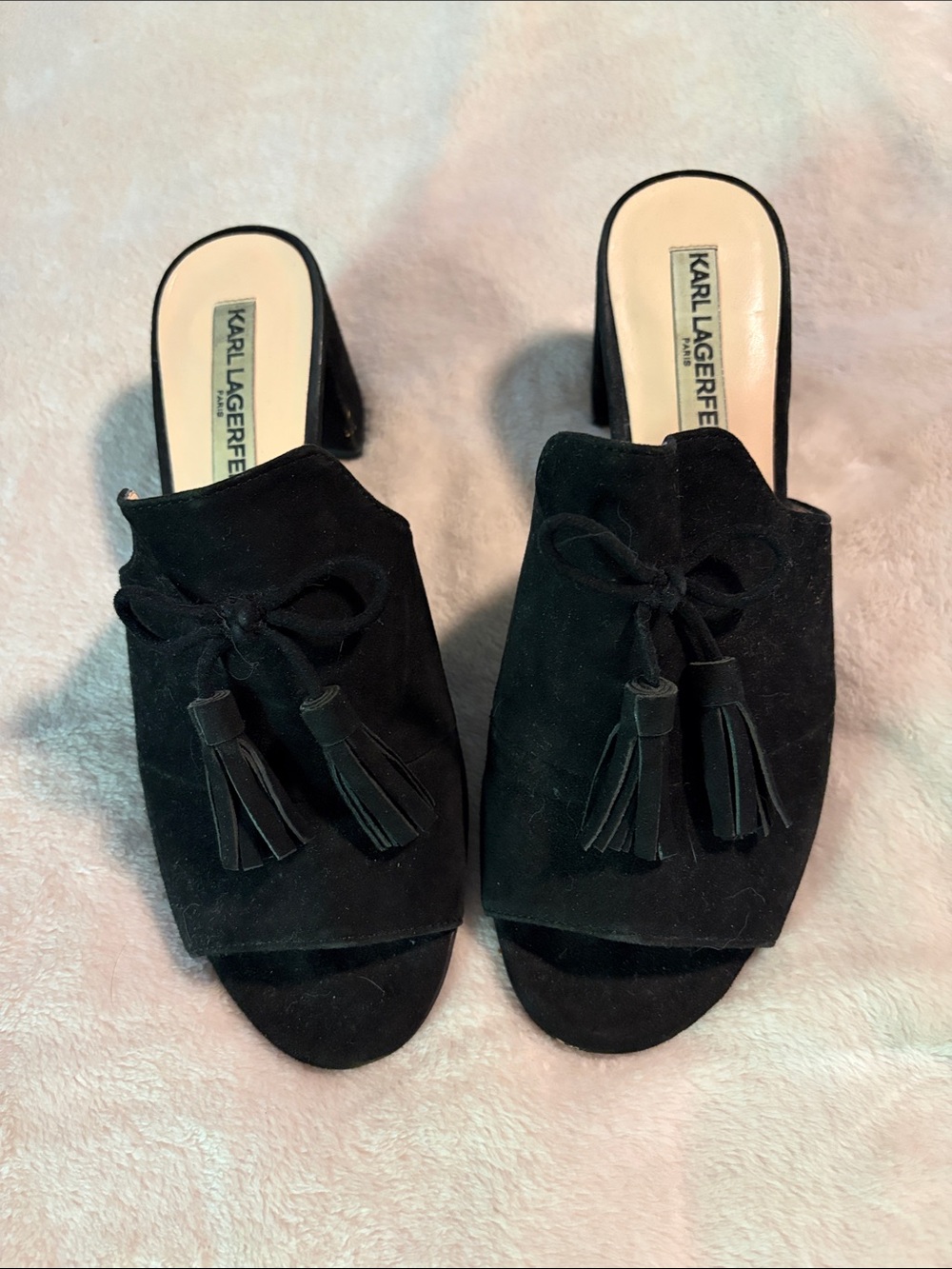 Karl Lagerfeld Holly Black Suede Leather Mules Sizes 7.5